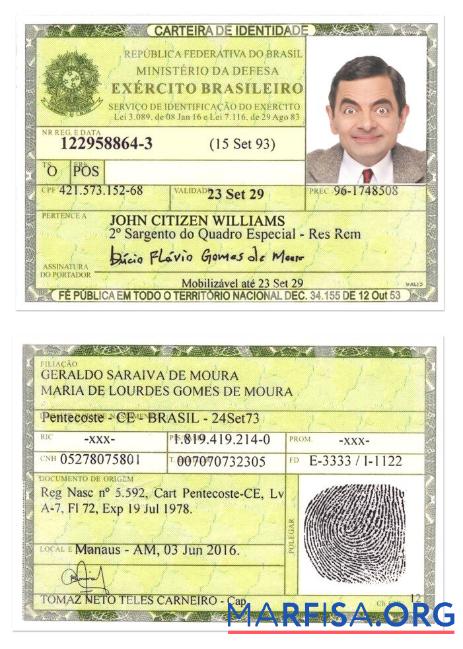 Blank Brazil Identity Card download for verification